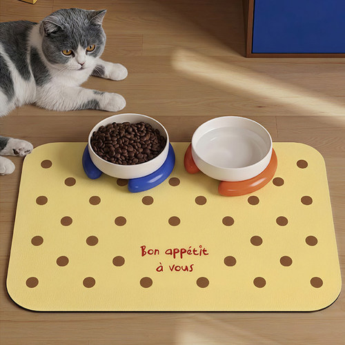复古波点宠物专用餐垫猫狗PVC吸水防滑防污碗盆垫硅藻泥免洗可擦