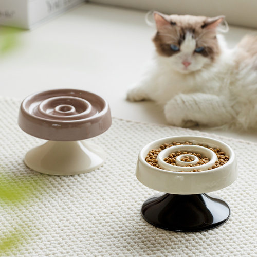 陶瓷宠物慢食碗盘护颈椎猫碗猫咪餐盘防噎缓食猫粮碗狗食盆粮食盘