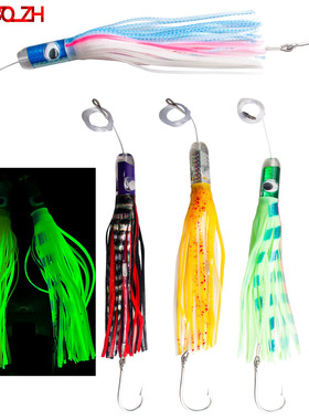 12in169g30cm树脂头章鱼饵鱿鱼饵海钓鱼饵章鱼软饵船钓拖钓饵假饵