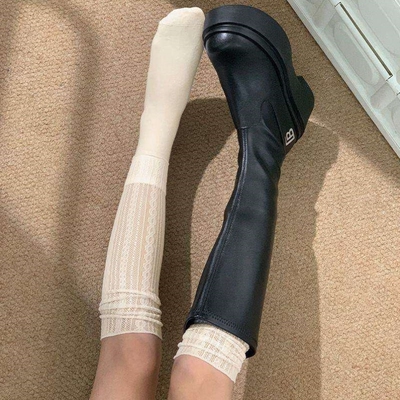 芭蕾风春夏蕾丝袜套薄款半截泡泡袜配长筒靴叠穿修饰腿型小腿袜子