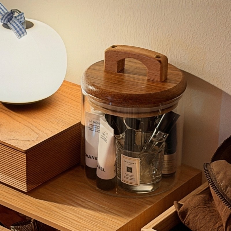 香水化妆品小样收纳盒玻璃透明中样整理置物架桌面杂物收纳密封筒