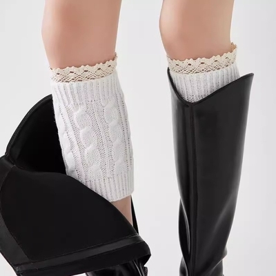 白色蕾丝长筒袜搭配靴子袜子女堆堆小腿袜长靴腿套短靴过膝盖袜套