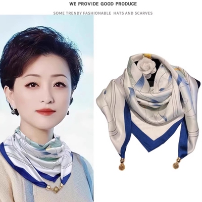 2025新款磁吸扣小丝巾女春秋冬薄款护颈方巾三角系脖子高级感围脖