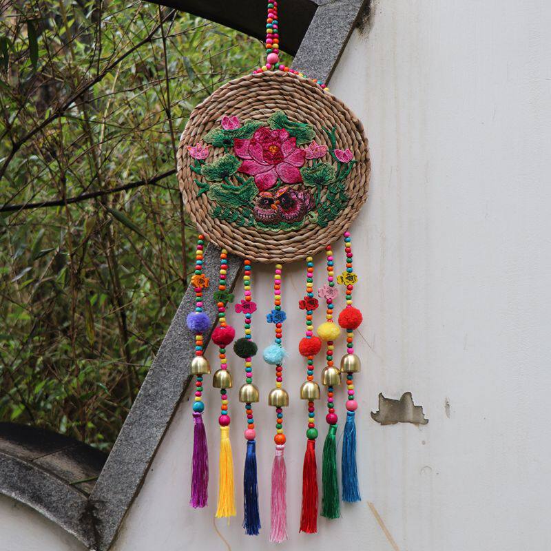 特色民族风手工草编风铃挂件中国风墙上墙壁装饰品室内客厅挂件