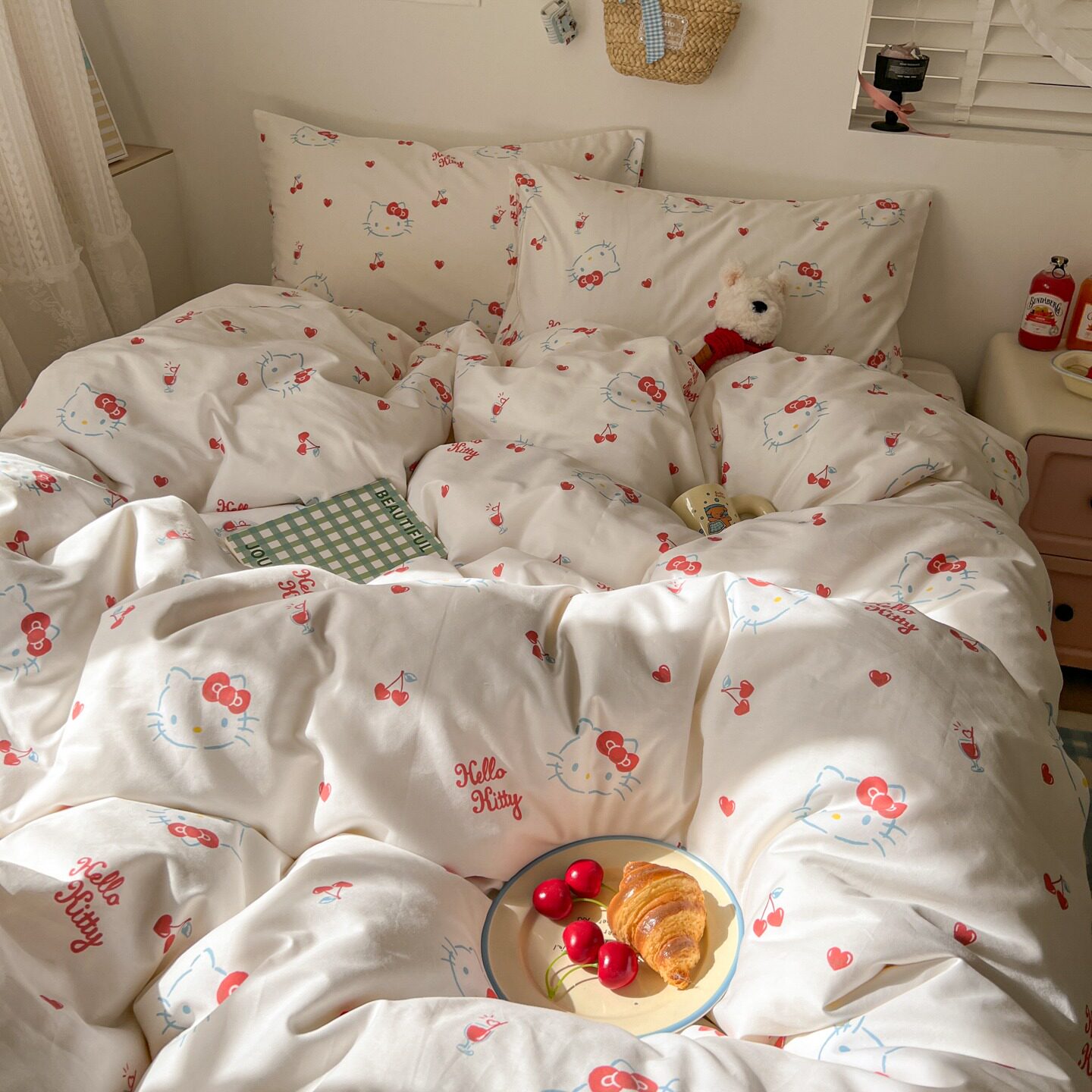 三丽欧正版授权纯棉四件套Hello Kitty四件套纯棉少女心四件套