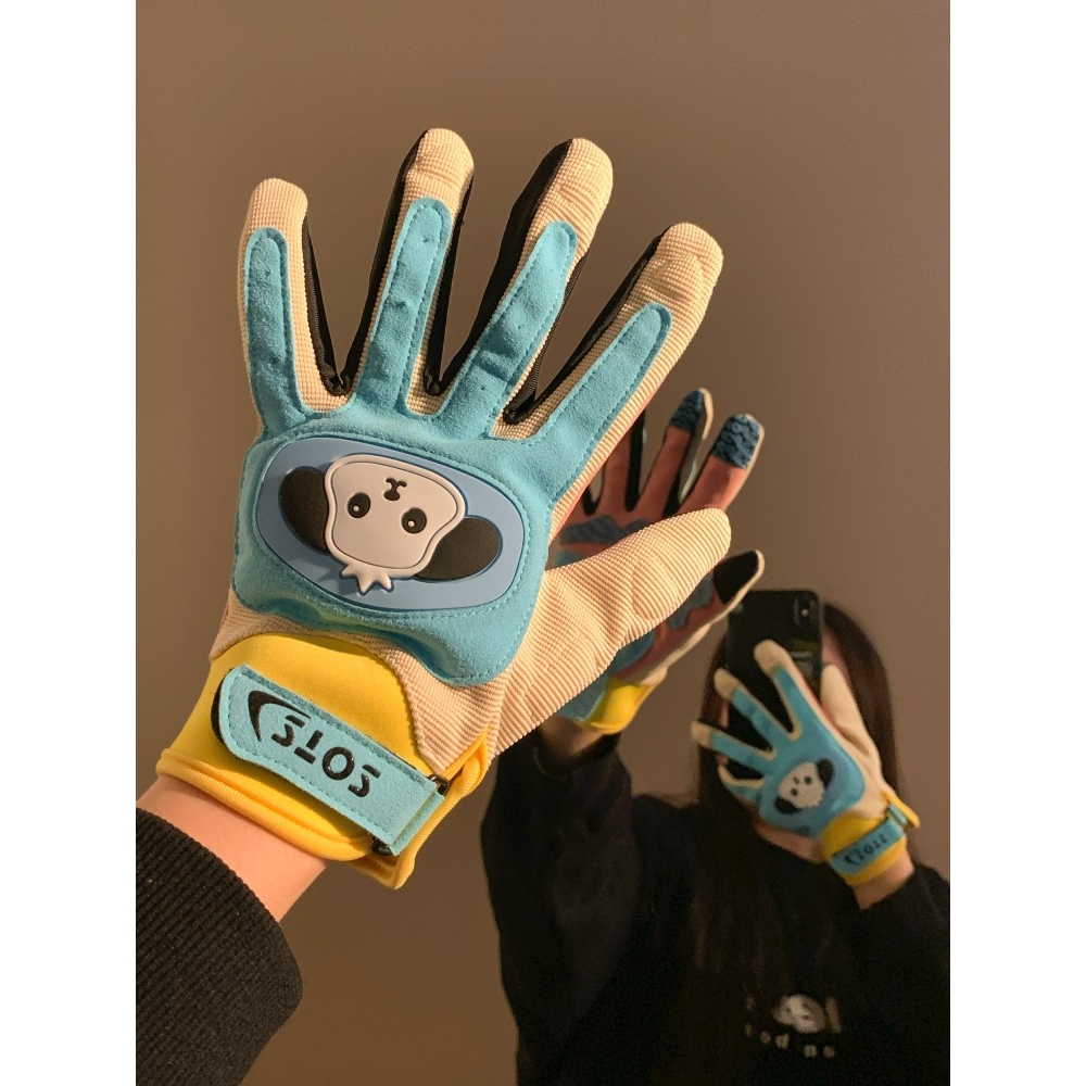 可爱小狗彩色骑行手套女款冬季摩托车户外机车防风保暖防滑电动车