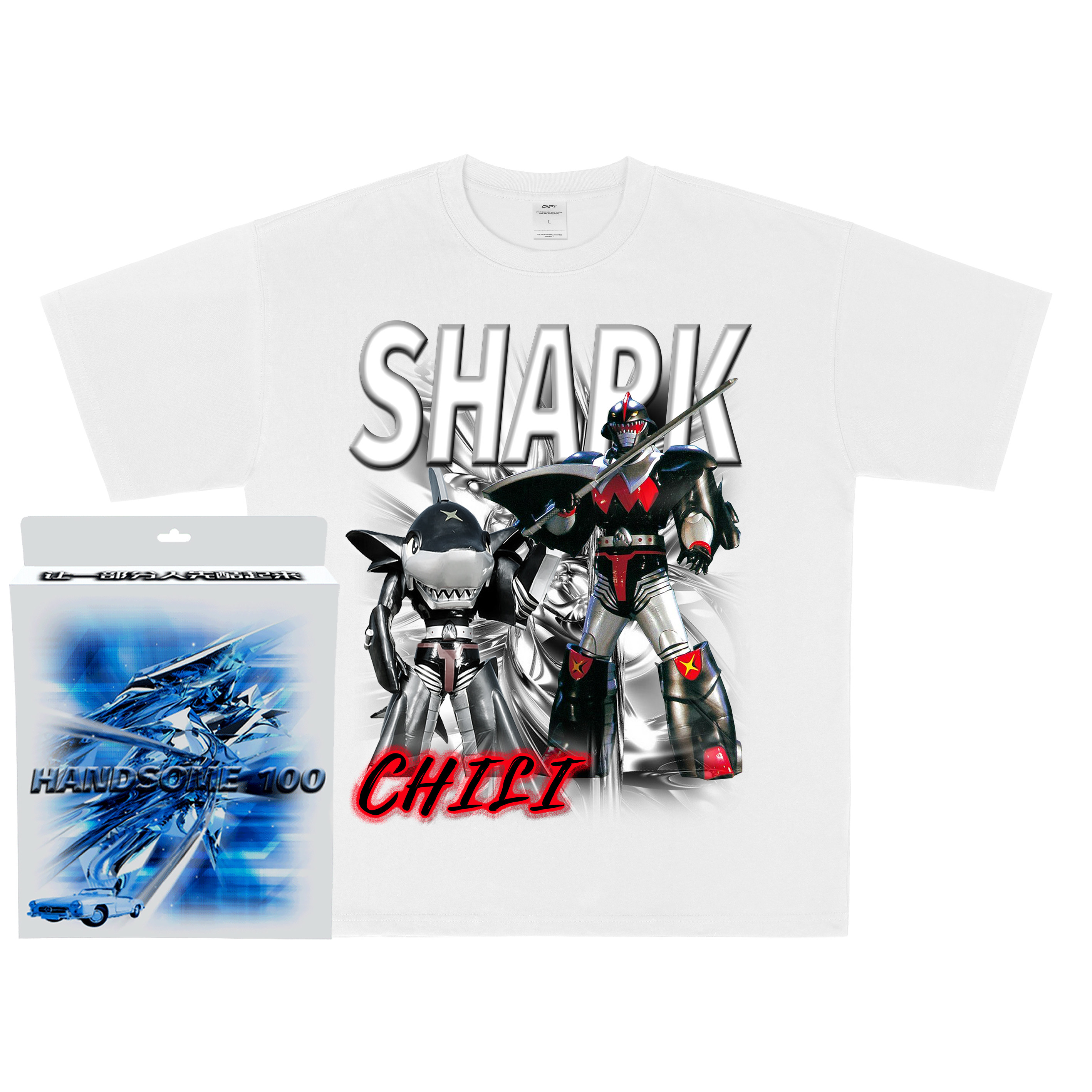 帅气一百23ss鲨鱼辣椒短袖印花美式街头宽松短袖t恤纯棉情侣t恤