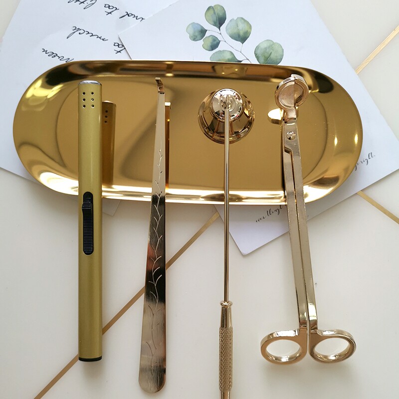 香薰蜡烛点火器三件套大小号灭烛工具不锈钢蜡烛剪灭烛罩套装托盘