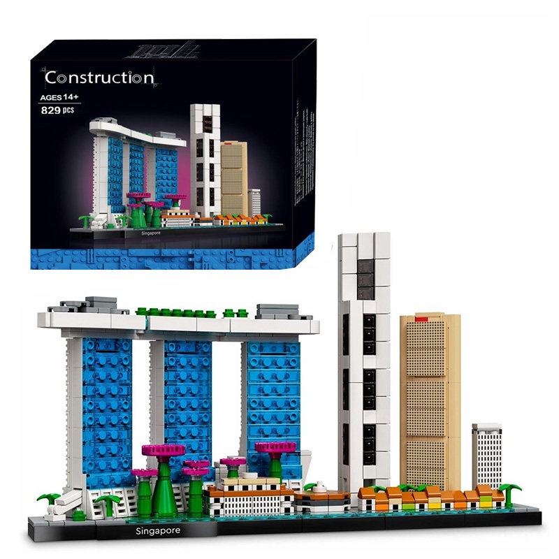 중국 빌딩 블록 빌딩 거리 장면 21057 싱가포르 스카이 라인 세계 랜드 마크 어린이 조립 장난감 장식품