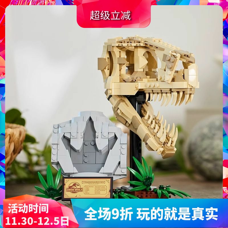 侏罗纪恐龙化石霸王龙头骨积木