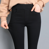 子 女外穿秋冬加绒加厚高腰弹力紧身铅笔小脚裤 春夏薄款 黑色打底裤