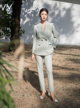 ewy气质绿色职业西装套装名媛修身售楼部置业顾问正装高管工作服