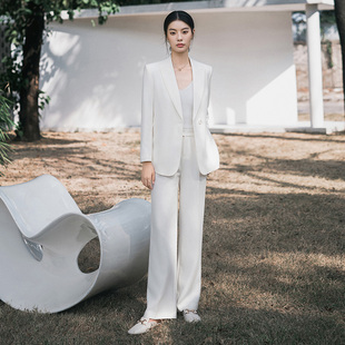 宽松西服两件套商务工作服 女慵懒春秋长袖 米白高级感休闲西装 套装