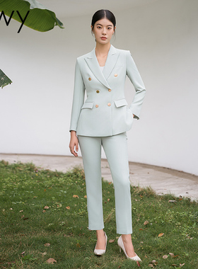 高端干练浅绿色职业西服套裤女秋季新款白领职场工作服名媛西装OL