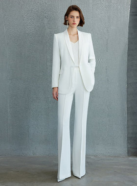 ewy时尚高端白色西装外套女洋气醋酸缎面西服套装主持新中式国风