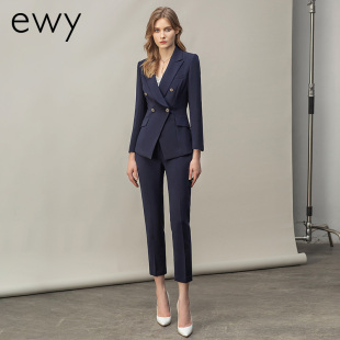 女韩版 气质藏青色西服套裤 职业套装 西装 工作服 ewy春季 ol正装 新款