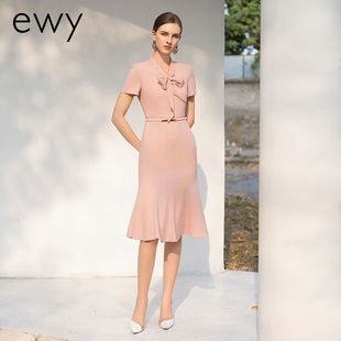 ewy温柔优雅粉色连衣裙女夏季短袖通勤上班裙子名媛风经理工作服