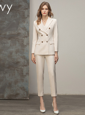 ewy2025春季新款杏色职业西装套装女气质先铺款休闲西服上班正装
