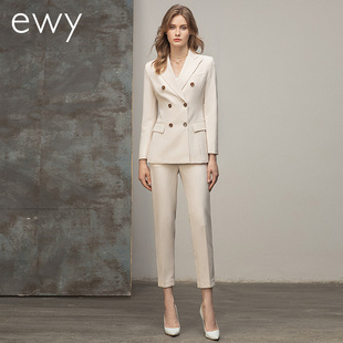 新款 气质杏色面试上班正装 商务风双排扣西装 女职业装 套装 春季