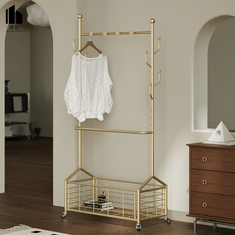 可移动衣帽架落地卧室家用多功能挂衣架房间衣架置物架一体晾衣架
