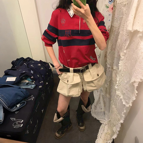 法式小众 2026夏季休闲绣字母撞色横条纹POLO领英伦风套头衫女