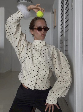 法式小众 2025早秋新款优雅时装款波点工装立领廓形收腰夹克外套