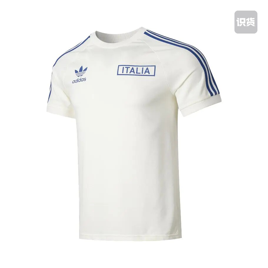 adidas足球三条纹印花短袖T恤