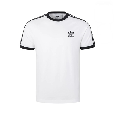 adidasOriginals三叶草系列拼接圆领棉质刺绣三条纹短袖T恤KB2460