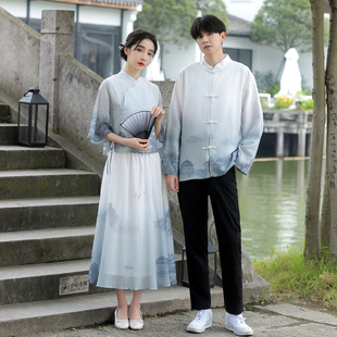 改良旗袍禅意茶艺班服舞台合唱服潮 汉服套装 民国情侣装 2025新中式