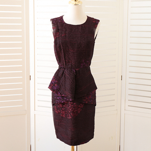 轻薄小礼服连衣裙！玛家织花紫色收腰修身包臀无袖意大利品牌名媛