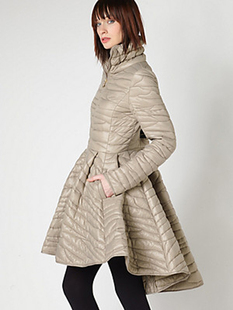 晚礼服式意大利薄棉服！过年美丽女神装收腰散摆修身长外套秋冬季