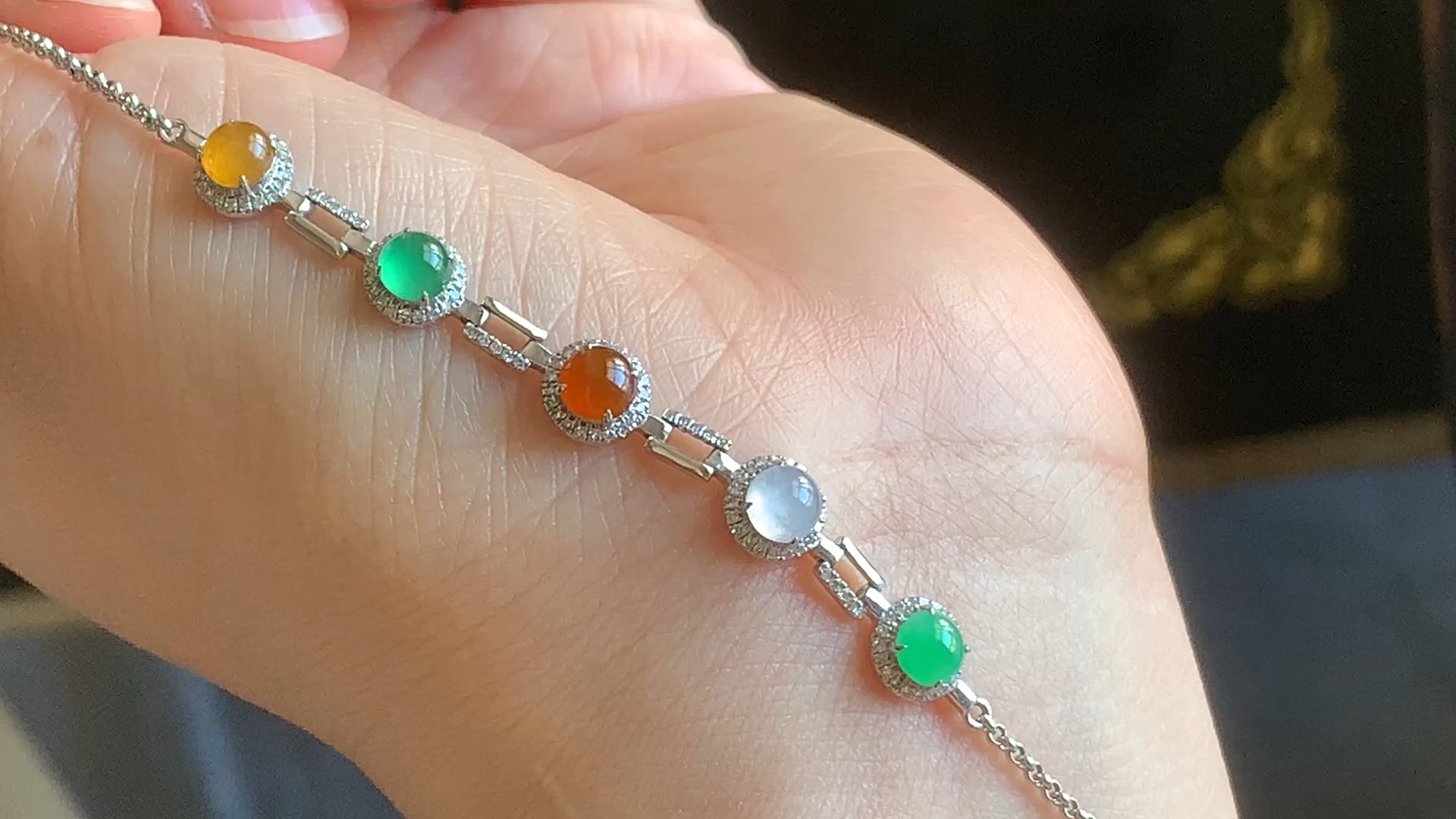 冰种多彩翡翠手链 18K金镶嵌天然冰蛋面手串 缅甸玉五彩蛋面手饰,珠宝/钻石/翡翠,手链/手串,淘宝优惠券,粉丝福利购,淘宝优惠卷