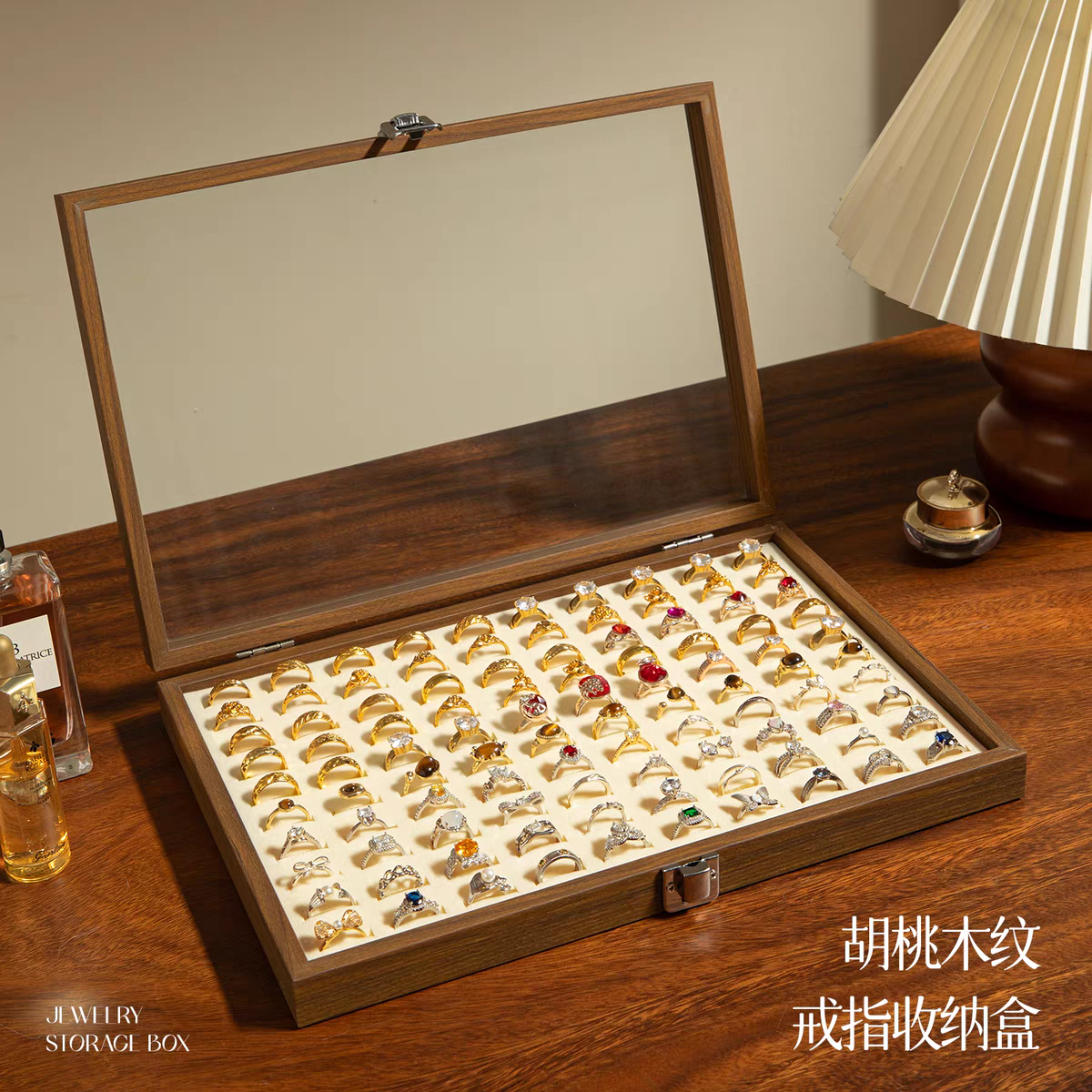 戒指收纳盒展示盘专用高档复古耳钉大容量多位木质高级感首饰盒子,收纳整理,首饰盒,淘宝优惠券,粉丝福利购,淘宝优惠卷