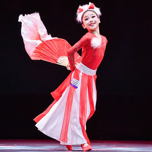 俏红狐儿童演出服装狐狸舞蹈服动物表演假发头饰灵狐献瑞扇子道具