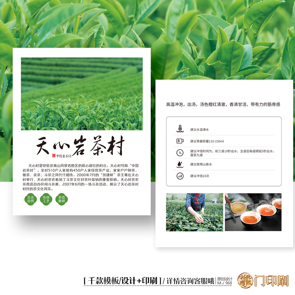 天心岩茶村 武夷山茶叶卡片定制茶叶介绍卡片冲泡简介卡片