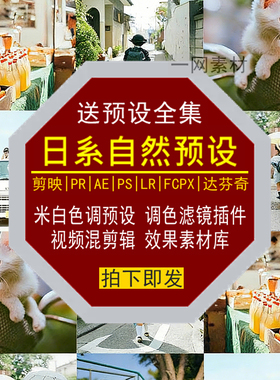 日系自然预设PS滤镜PR调色LR剪映FCPX达芬奇LUT插件剪辑视频素材