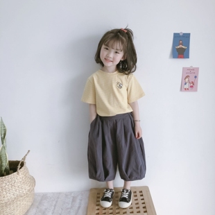 女童灯笼裤夏季薄款短袖上衣套装儿童裤子女宝宝宽松男小童两件套