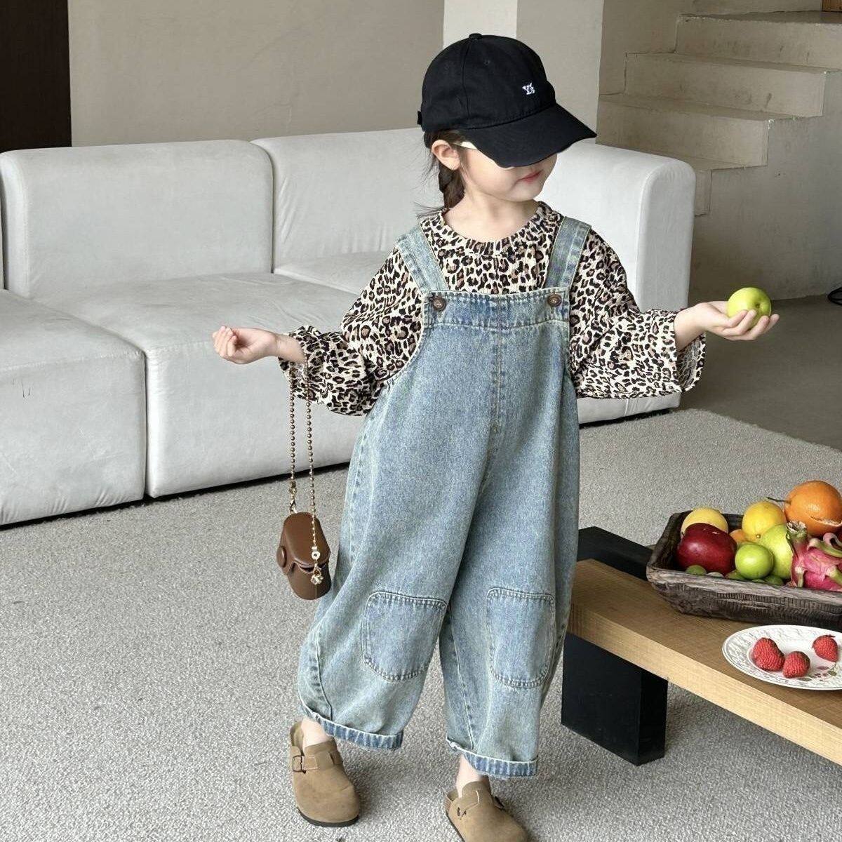 男女童牛仔背带裤春秋新款超洋气宝宝婴儿吊带裤宽松儿童韩版长裤