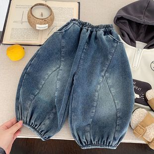 儿童加绒裤子2025新款冬季男童冬装宽松加绒牛仔灯笼长裤潮保暖