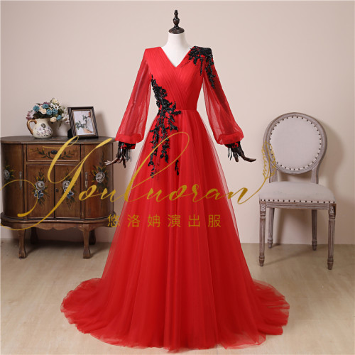 新款v领声乐考试民歌独唱蓬蓬裙