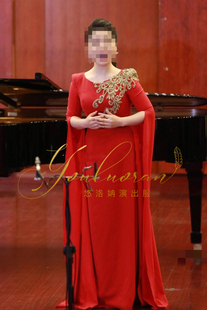 演出服 声乐艺考礼服主持人水袖 红色2023新款 舞台独唱演出服女长款