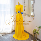 悠洛姌演出服新款 黄色国风刺绣重工礼服舞台表演艺考声乐演出服