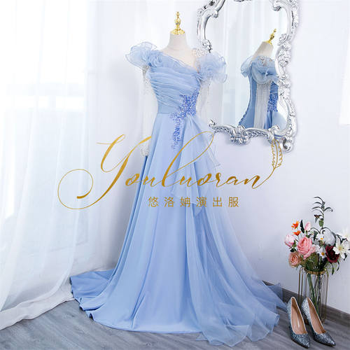 悠洛姌演出服优雅长袖显瘦礼服