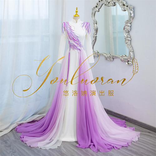 悠洛姌演出服时尚立领坠地礼服