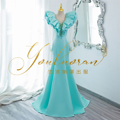 悠洛姌韩版深V长袖显瘦礼服