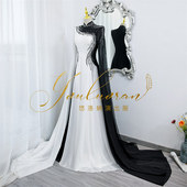 演出服舞台表演 礼服抖音同款 悠洛姌演出服实拍新款 黑白拼色水袖