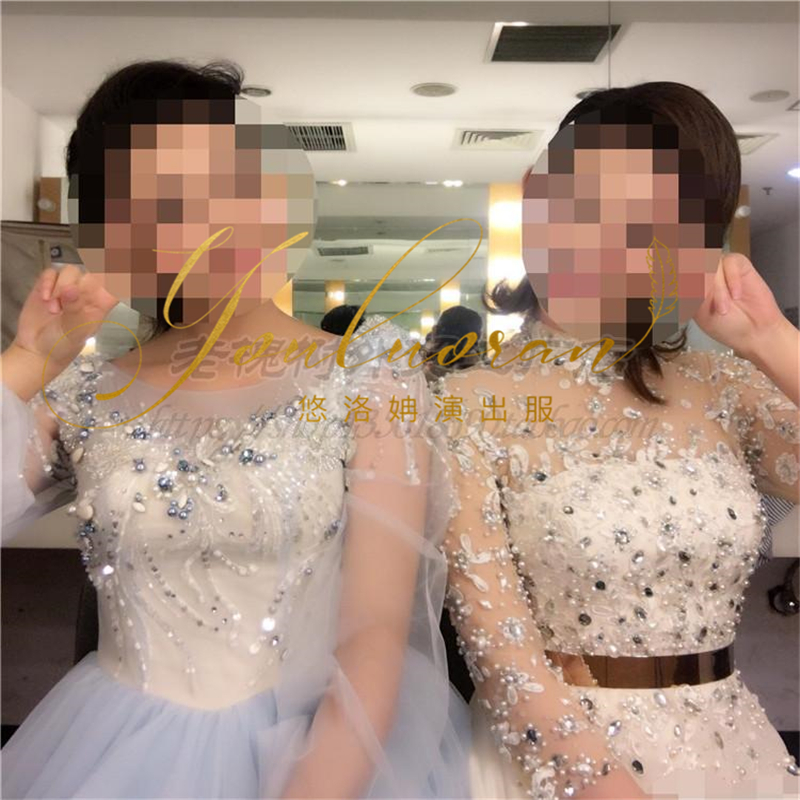 婚礼司仪礼服女主持人美声独唱礼服白色演出服独唱女长款民歌鱼尾