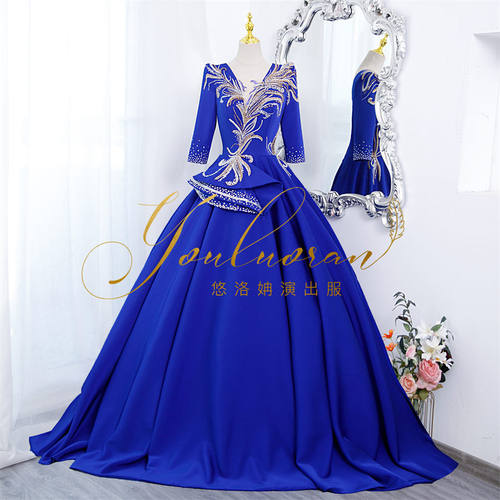 悠洛姌演出服V领显瘦中袖礼服