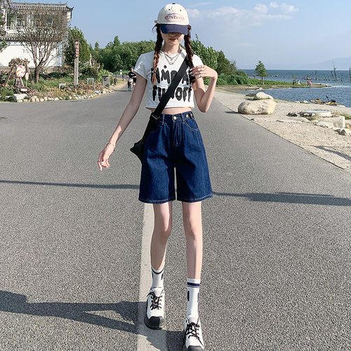 佩艳五分中裤短裤女显瘦高腰a字