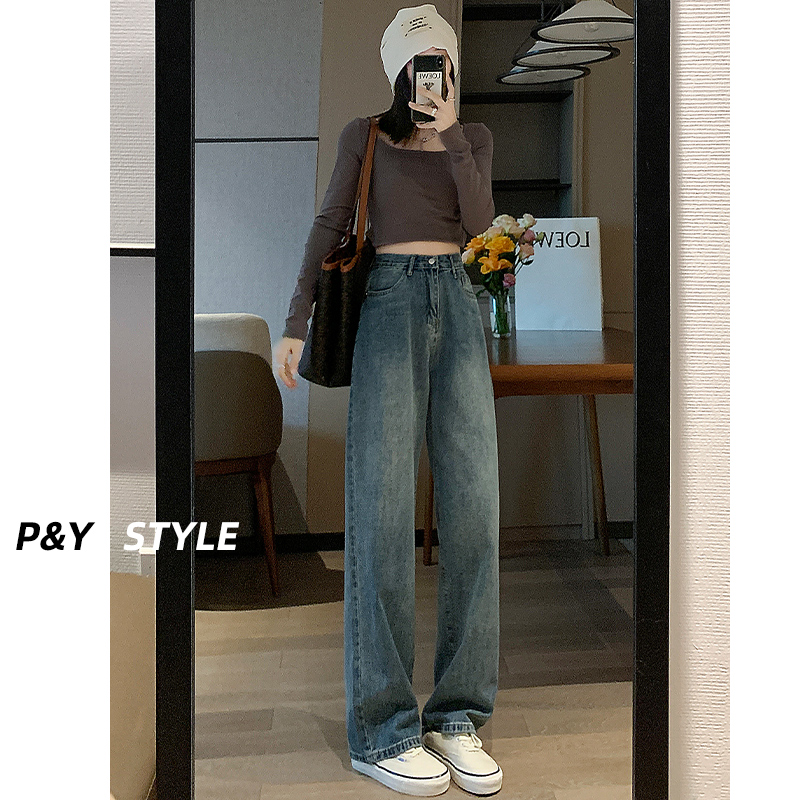 佩艳阔腿拖地裤复古高腰直筒宽松